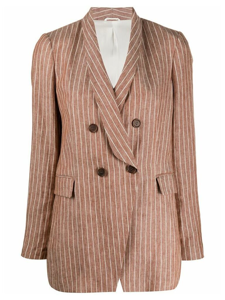 Brunello Cucinelli stripe double breasted blazer - Brown