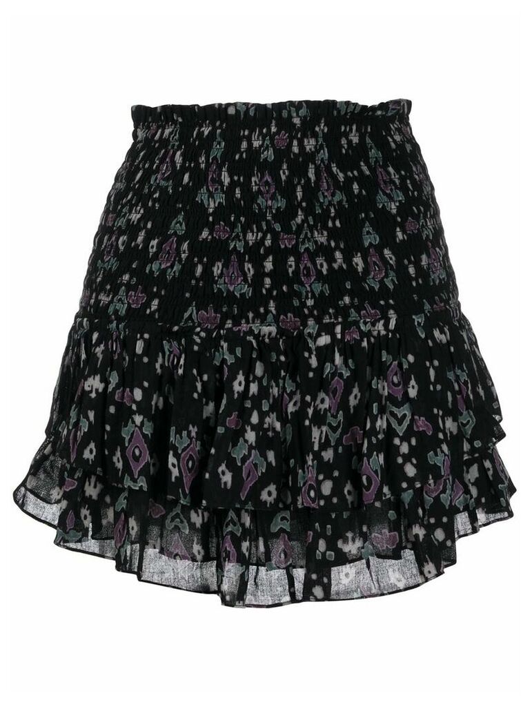 Isabel Marant Étoile ruched layered leopard print skirt - Black