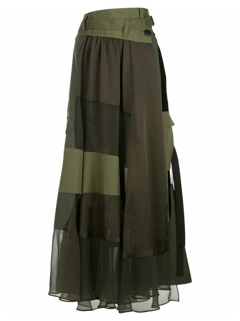 Sacai contrast panel high-waisted skirt - Green