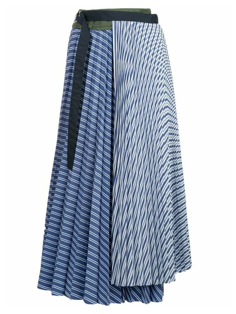 Sacai asymmetric pleated striped skirt - Blue