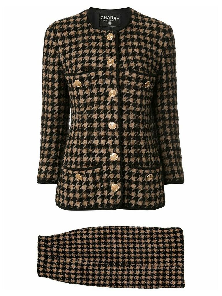 Chanel Pre-Owned houndstooth slim-fit skirt suit - Black