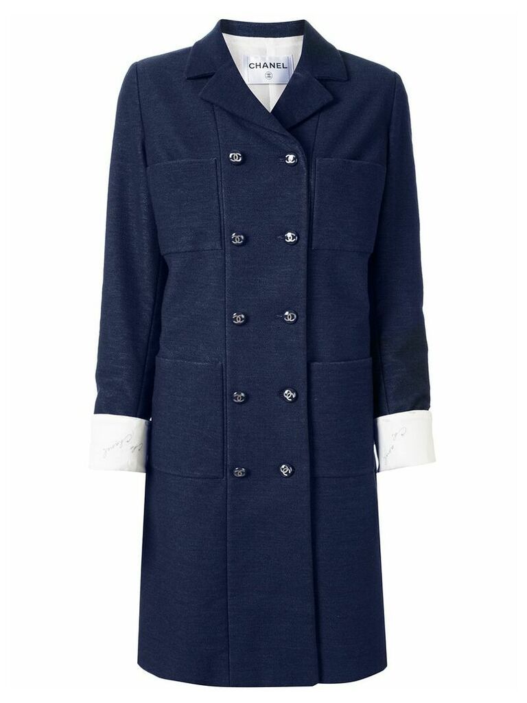 Chanel Pre-Owned slim-fit double-breasted coat - Blue