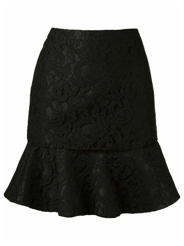 Martha Medeiros ruffled hem 'marescot' lace skirt - Black