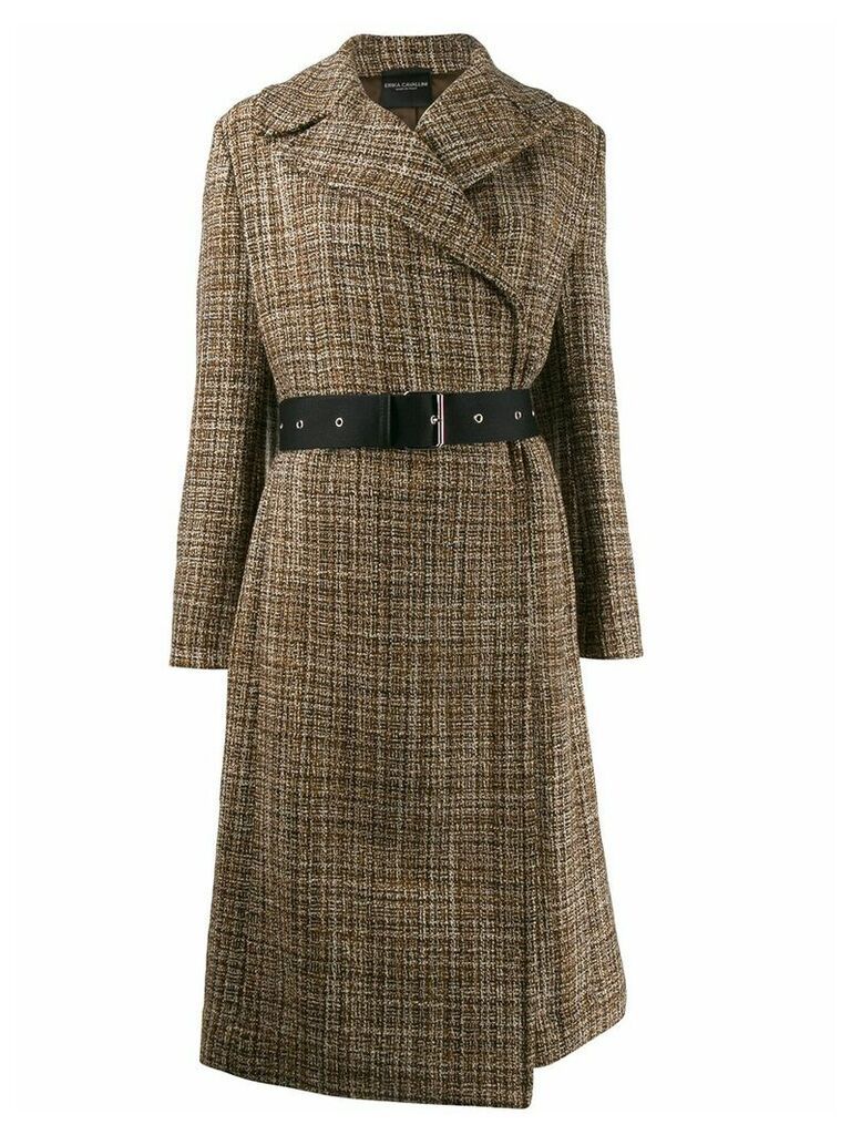 Erika Cavallini belted tweed coat - Brown