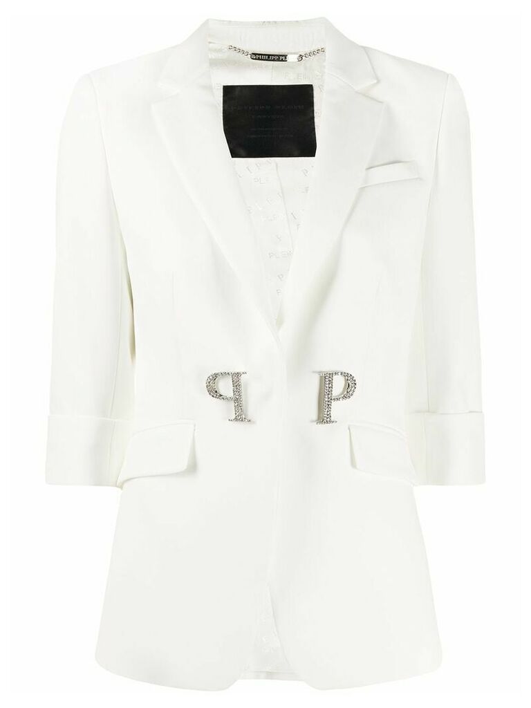 Philipp Plein logo embellished fitted blazer - White