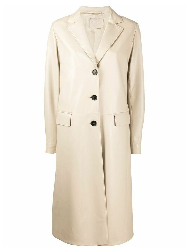 Prada single-breasted leather coat - Neutrals
