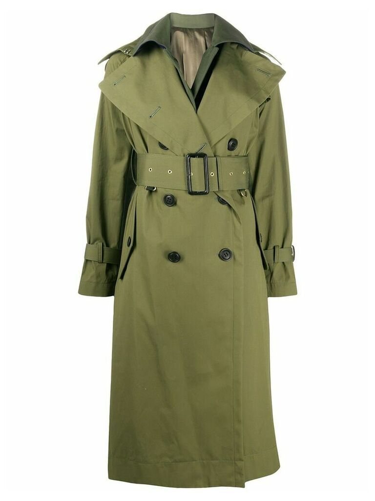 Sacai layered-effect belted trench coat - Green
