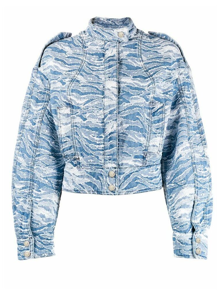 Just Cavalli camouflage-jacquard denim bomber jacket - Blue