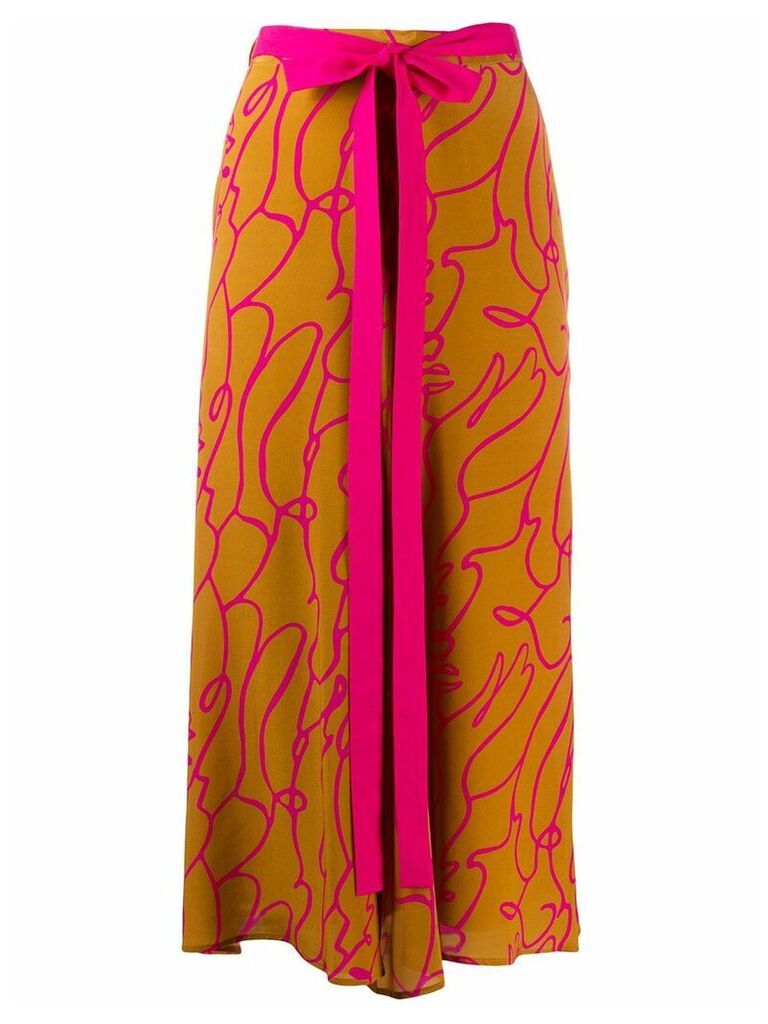 Alysi abstract-print silk skirt - Brown