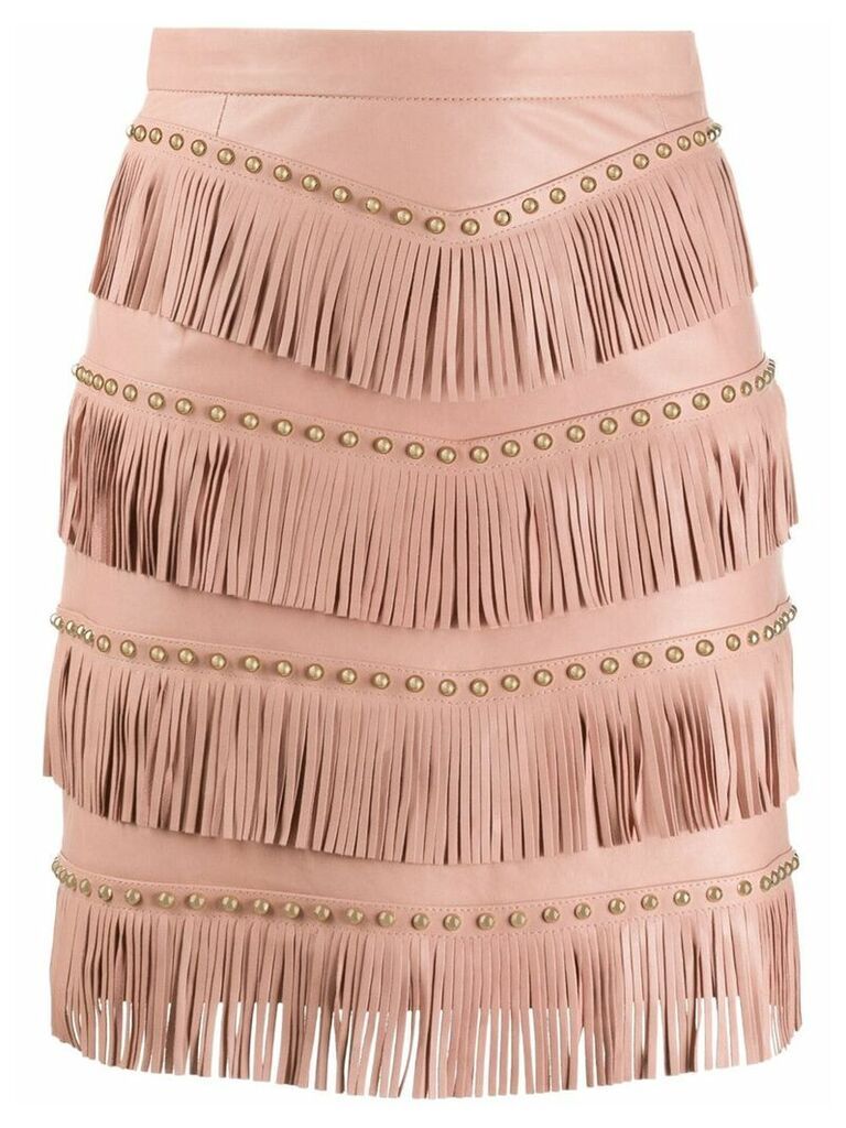 Drome stud-embellished fringed skirt - PINK