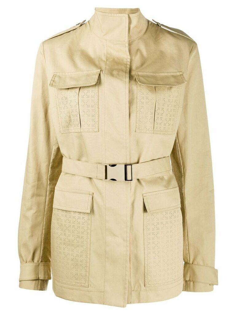 Off-White perforated short trench coat - Neutrals