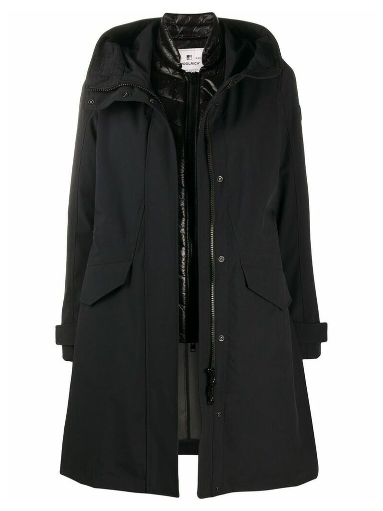 Woolrich hooded single-breasted coat - Black