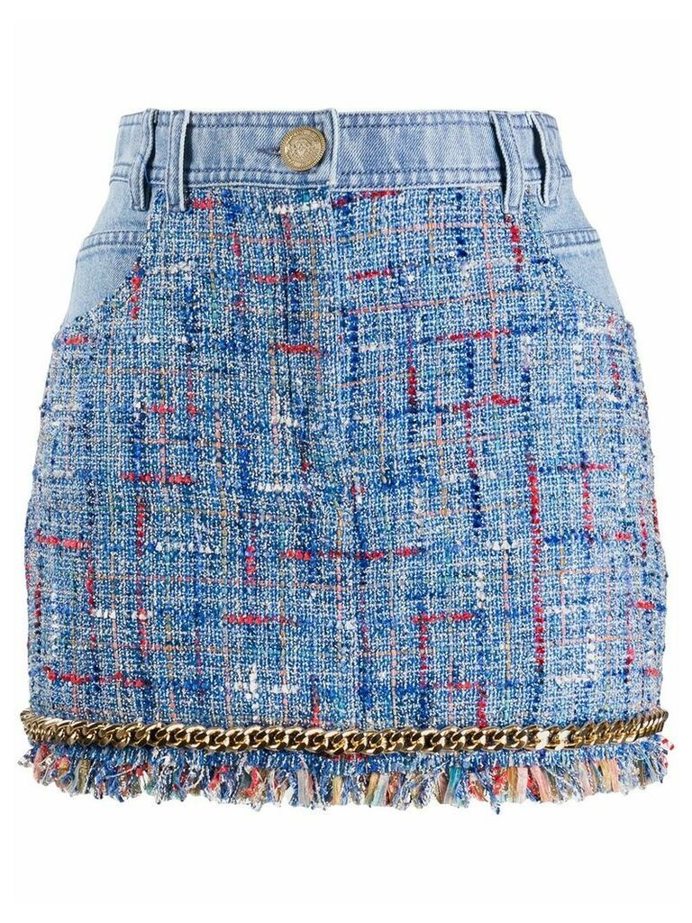 Balmain tweed detail denim skirt - Blue