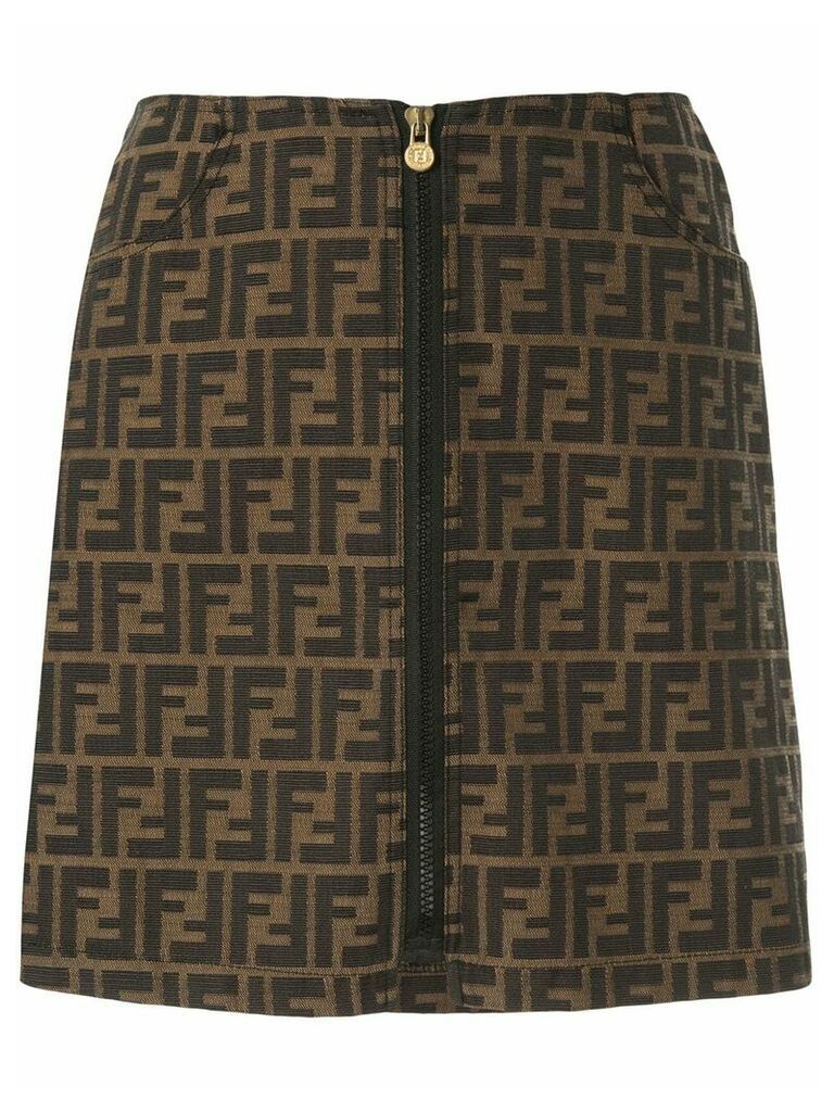 Fendi Pre-Owned Zucca pattern zipped skirt - Brown