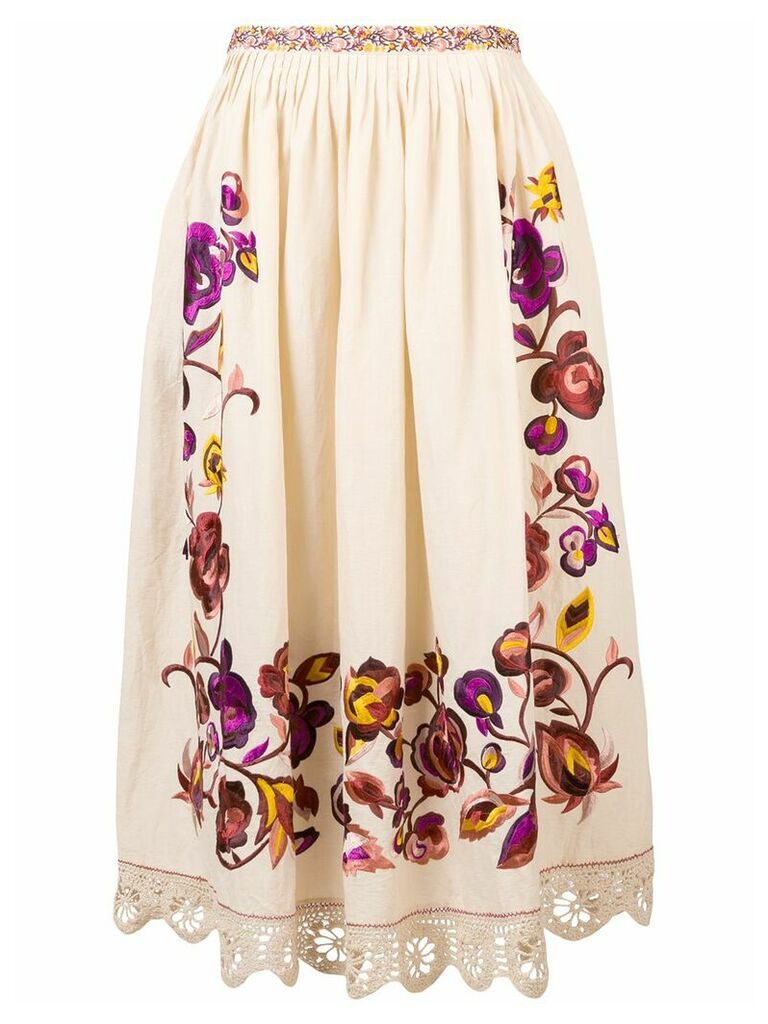 Ulla Johnson embroidered floral full skirt - NEUTRALS