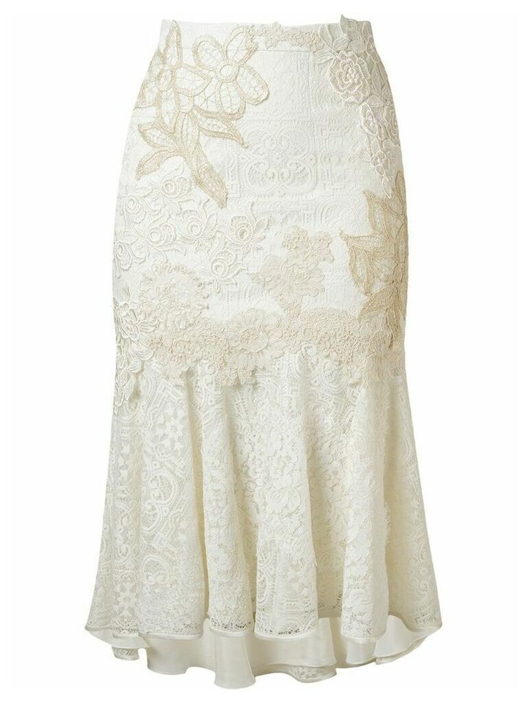 Martha Medeiros embroidered lace mix midi skirt - White