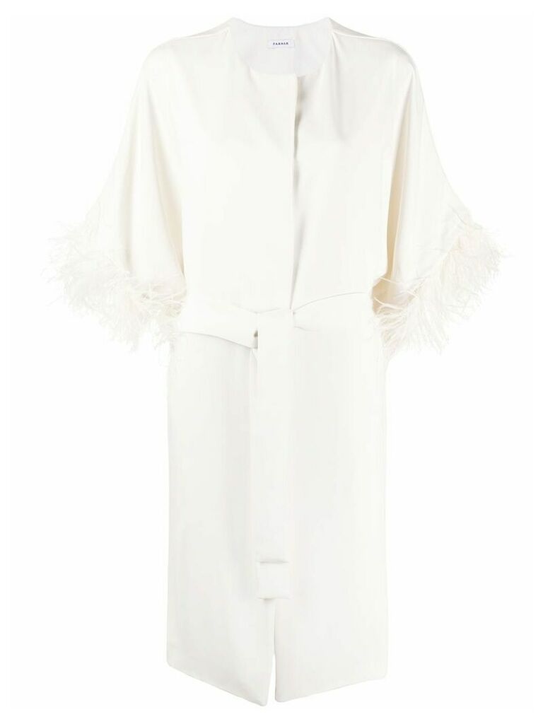 P.A.R.O.S.H. feather-embellished belted coat - White