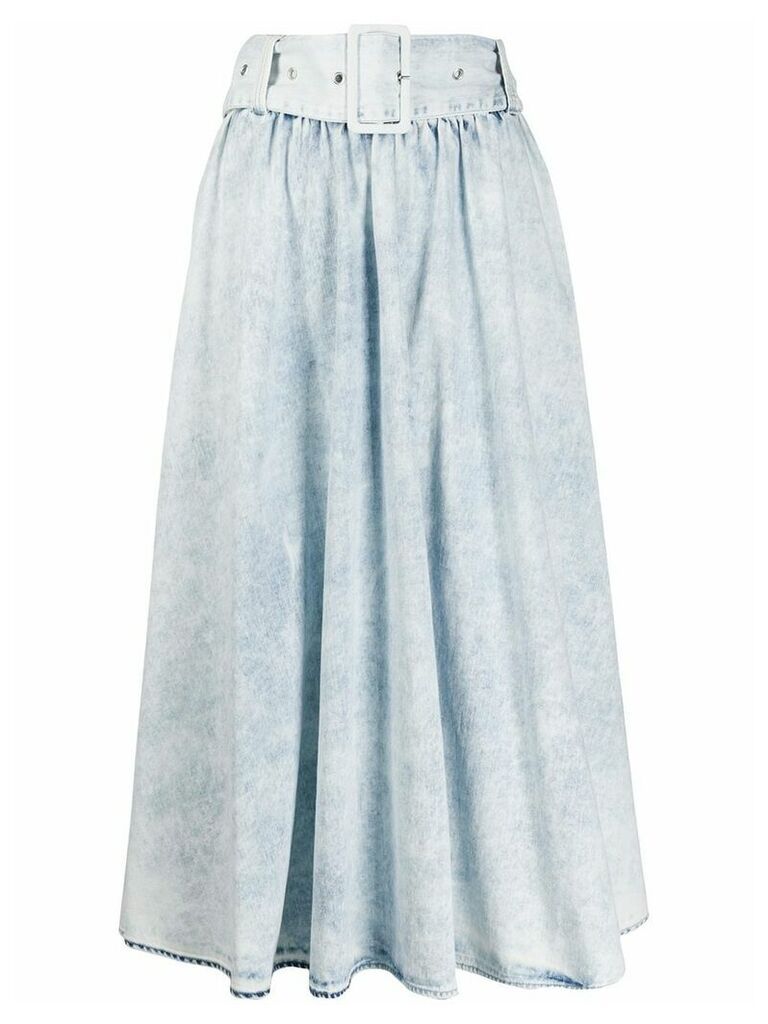 MSGM stonewashed belted A-line midi skirt - Blue