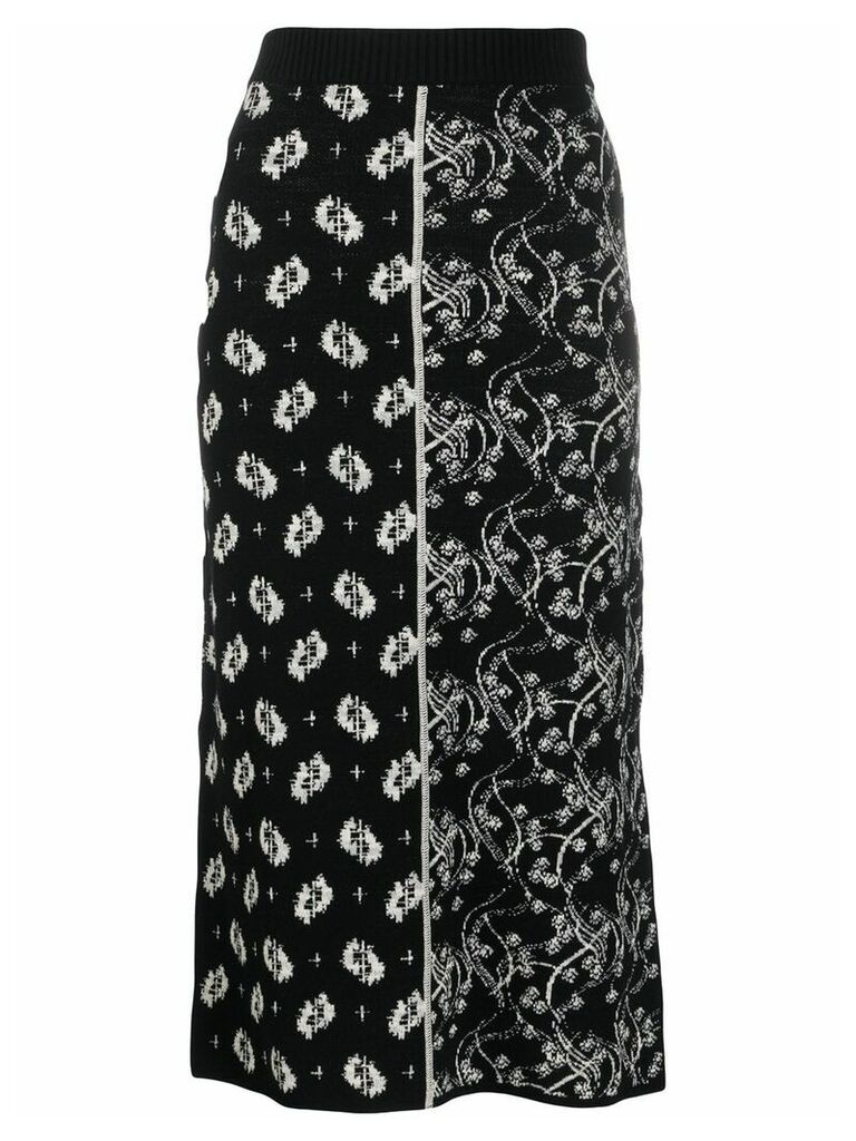 Kenzo ornate-jacquard split-hem skirt - Black