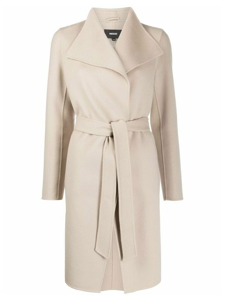 Mackage belted wrap-over Laila wool coat - NEUTRALS