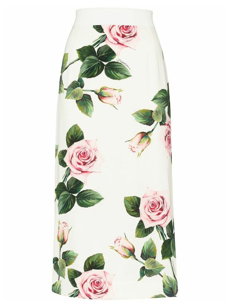 Dolce & Gabbana Charmeuse floral-print midi skirt - White
