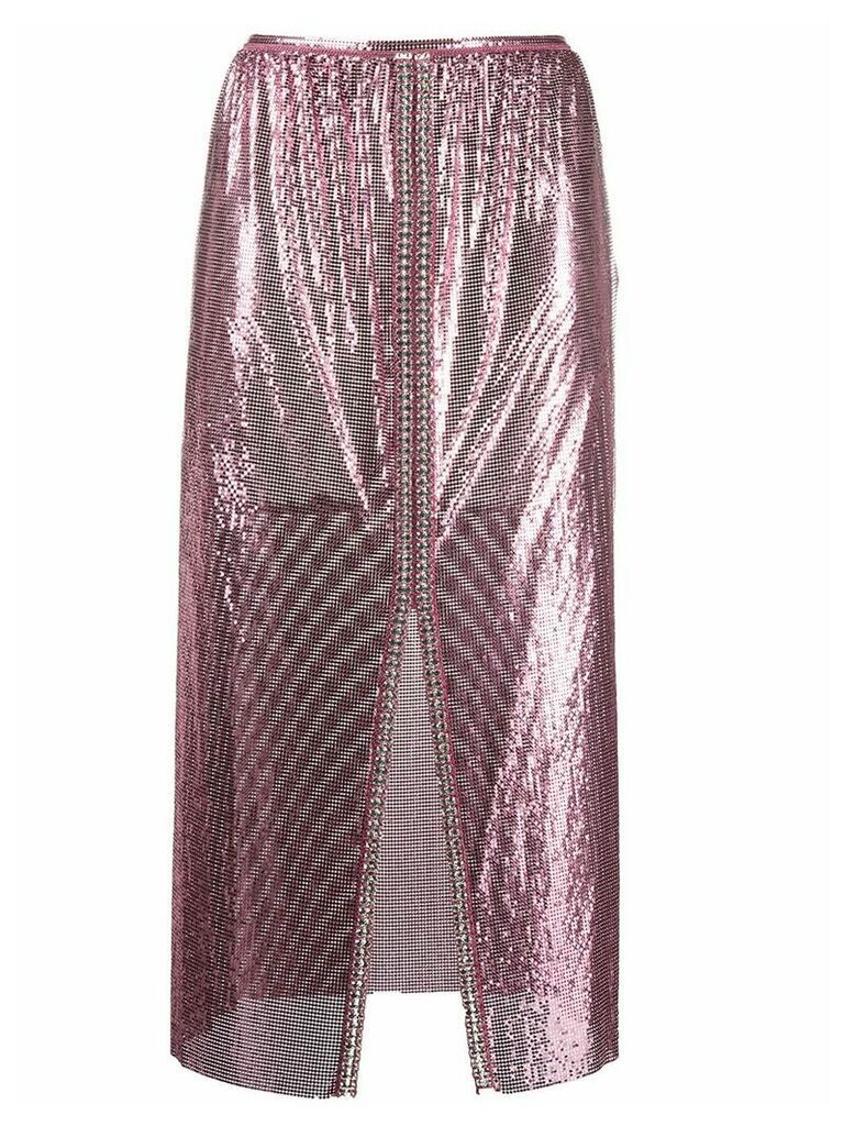 Paco Rabanne stone-embellished shiny disc skirt - PINK