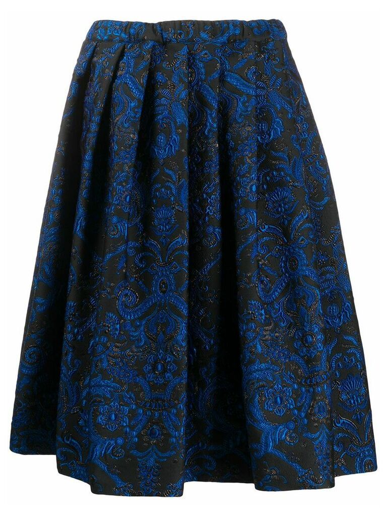 Comme Des Garçons pleated floral embroidered skirt - Blue