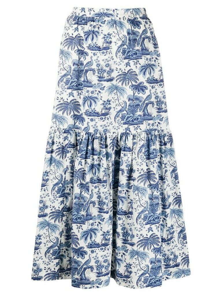 STAUD embroidered flared midi skirt - Blue