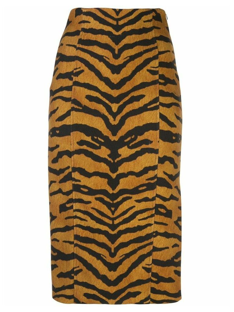 Adam Lippes tiger-print split-hem pencil skirt - Brown
