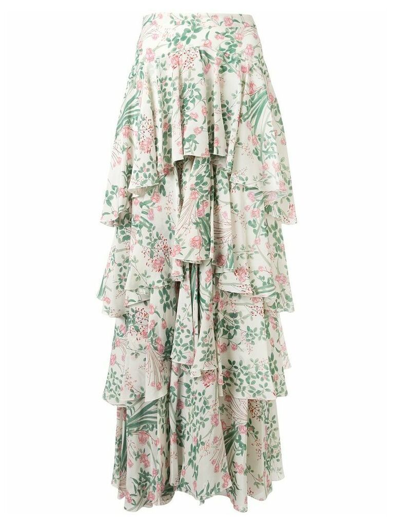 Giambattista Valli silk floral print tiered skirt - Neutrals