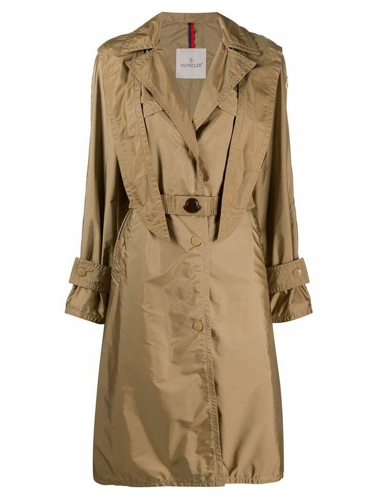 Moncler belted long raincoat - Brown