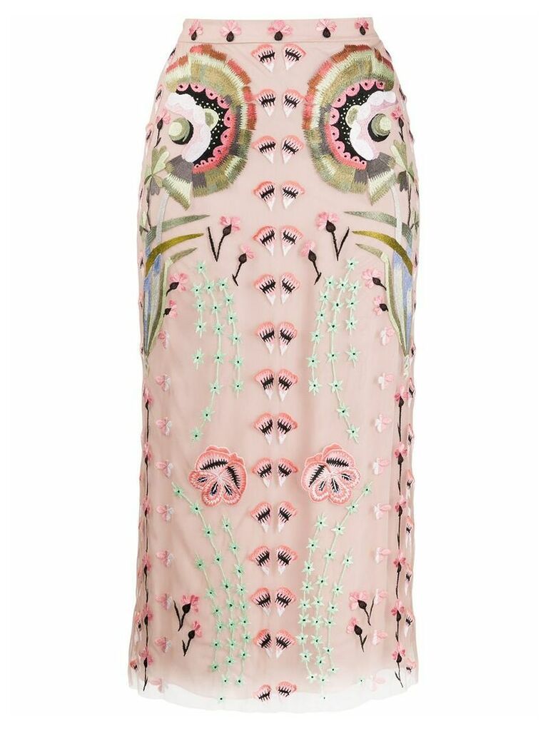 Temperley London fitted embroidered floral silk skirt - PINK