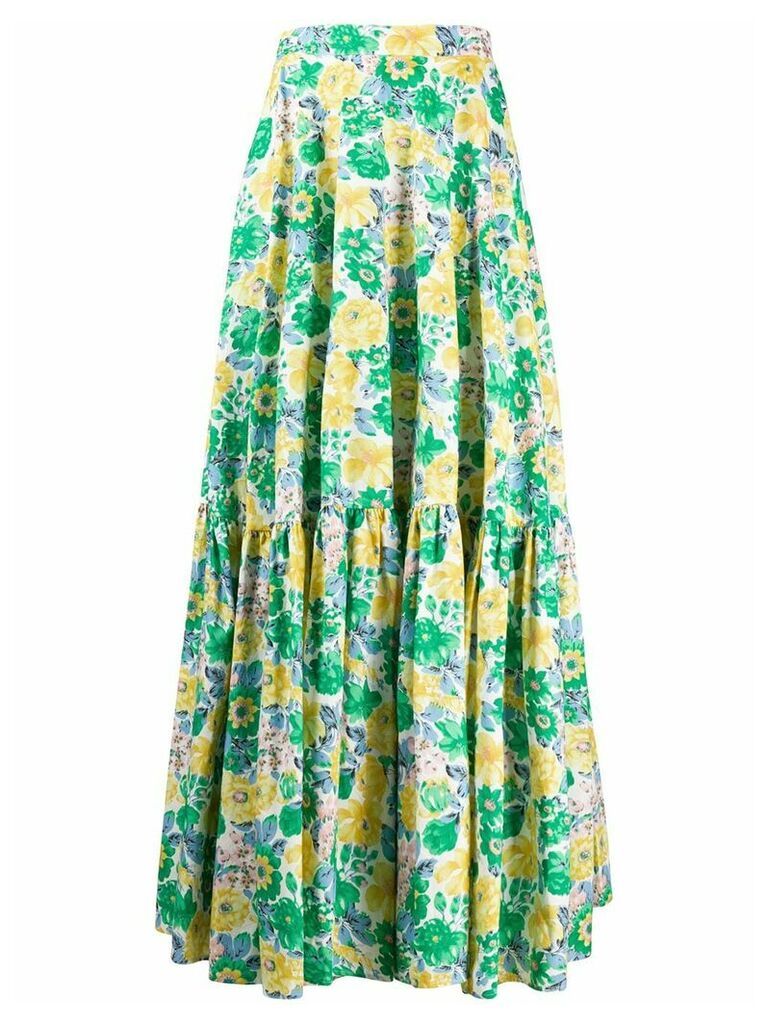 Plan C tiered floral print skirt - Green