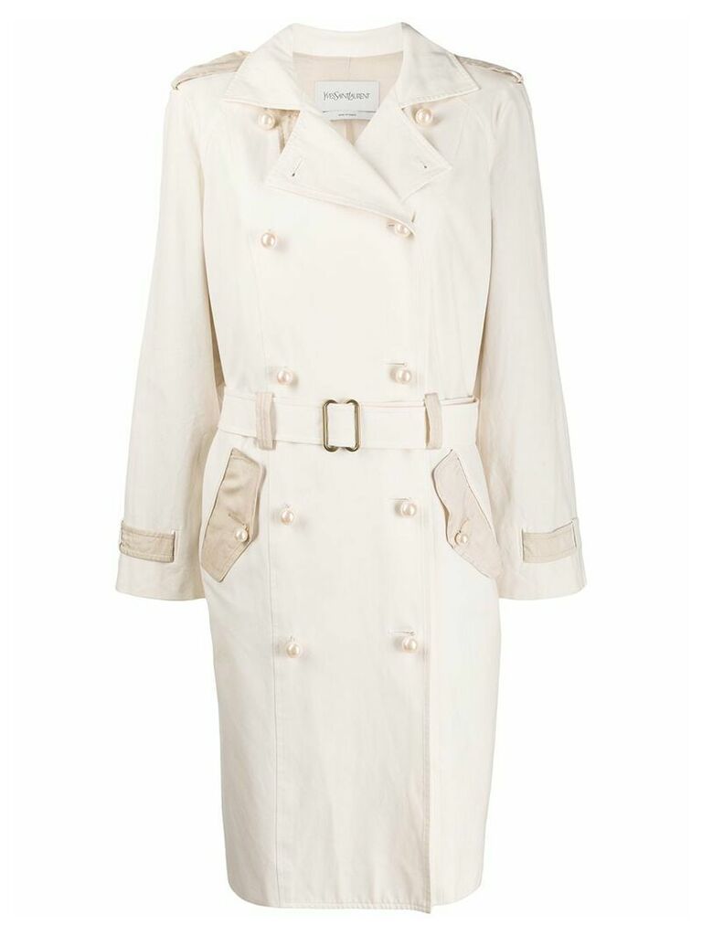 Yves Saint Laurent Pre-Owned faux-pearl buttons trenchcoat - Neutrals