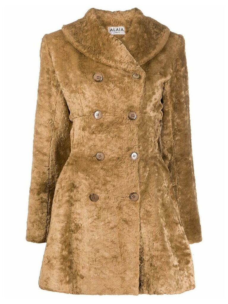 Alaïa Pre-Owned fur effect double-breasted coat - Brown