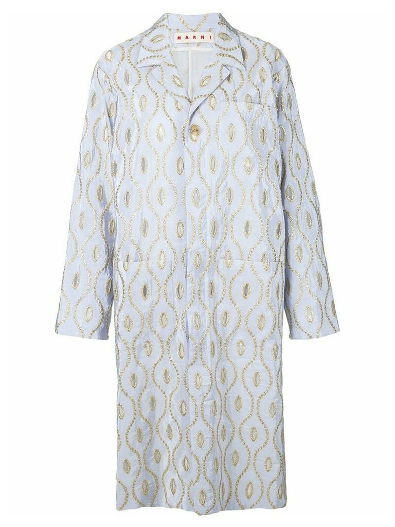 Marni embroidered long coat - Blue