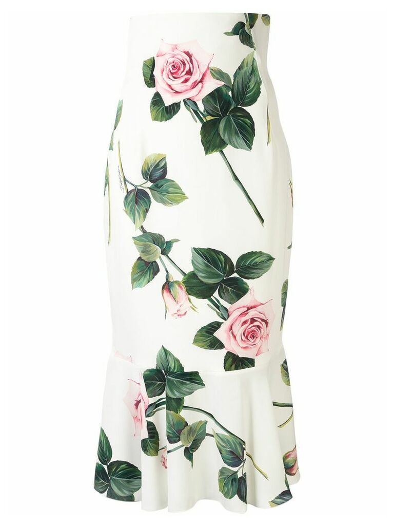 Dolce & Gabbana tropical rose print midi skirt - White
