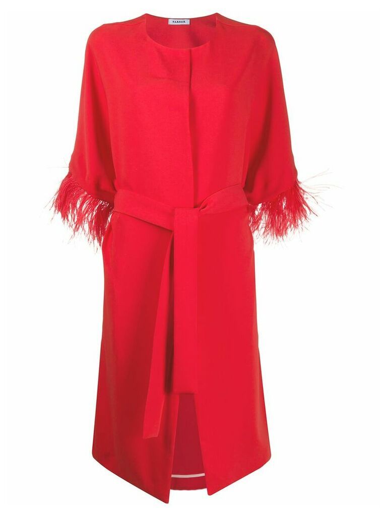 P.A.R.O.S.H. feather-embellished belted coat - Red