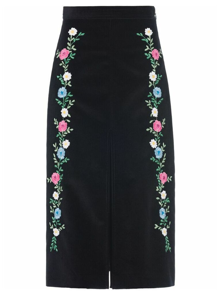 Miu Miu ribbed velvet embroidered skirt - Black