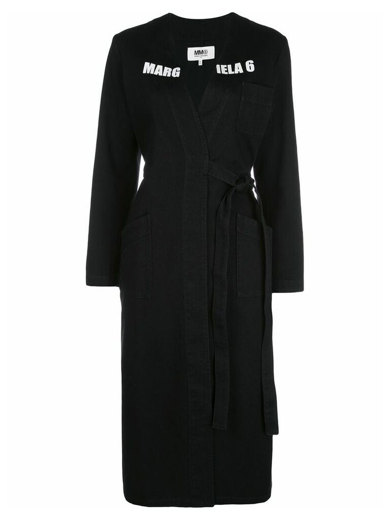 MM6 Maison Margiela logo print wrap coat - Black