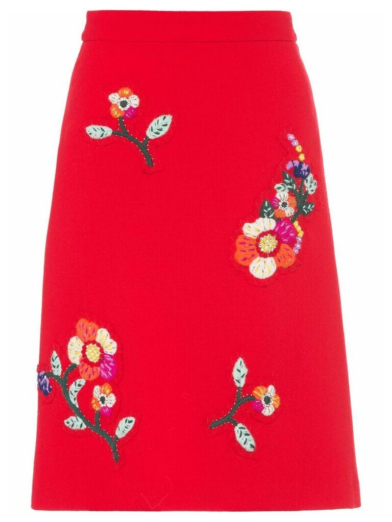 Miu Miu Natté crepe floral embroidered skirt