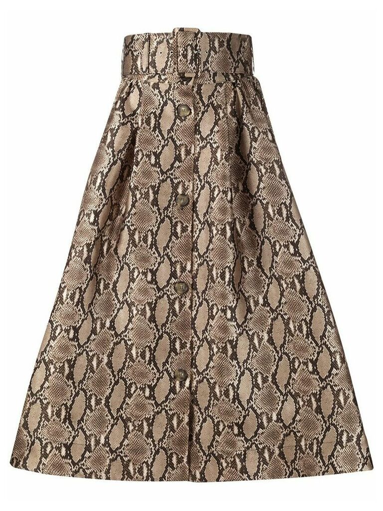 MSGM belted-waist snakeskin-print midi skirt - Neutrals