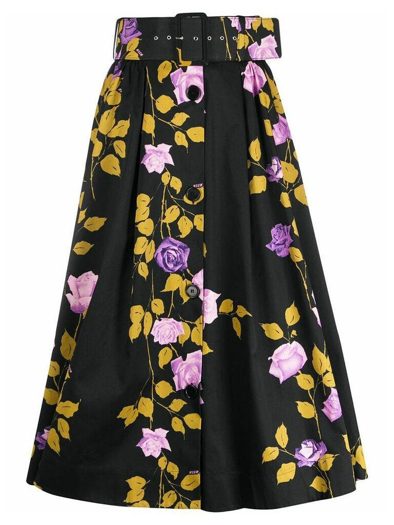 MSGM floral-print belted skirt - Black