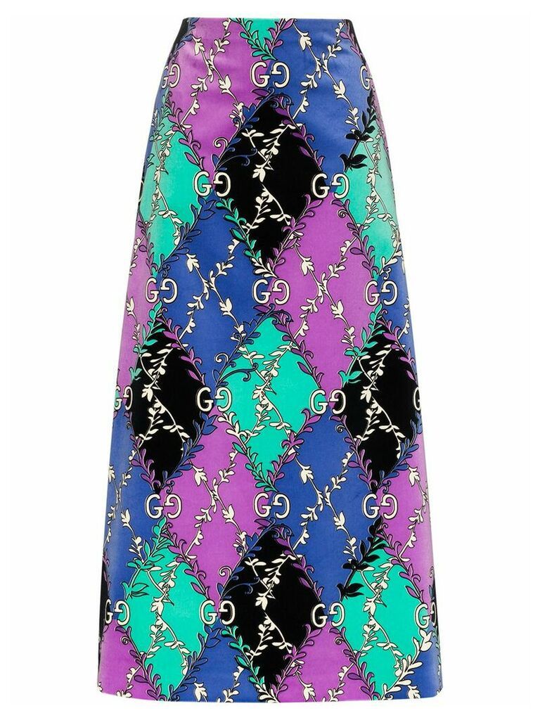 Gucci GG Rhombus Ramage-print skirt - PURPLE