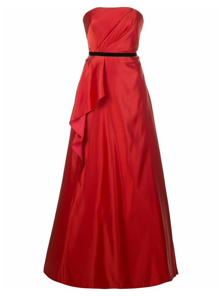 Marchesa Notte draped belted evening dress - Red