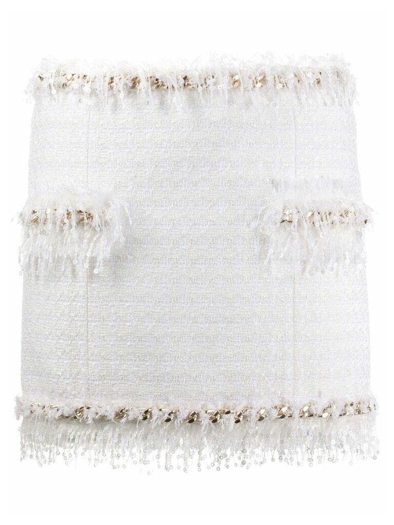 Balmain tweed fringe-trimmed skirt - White
