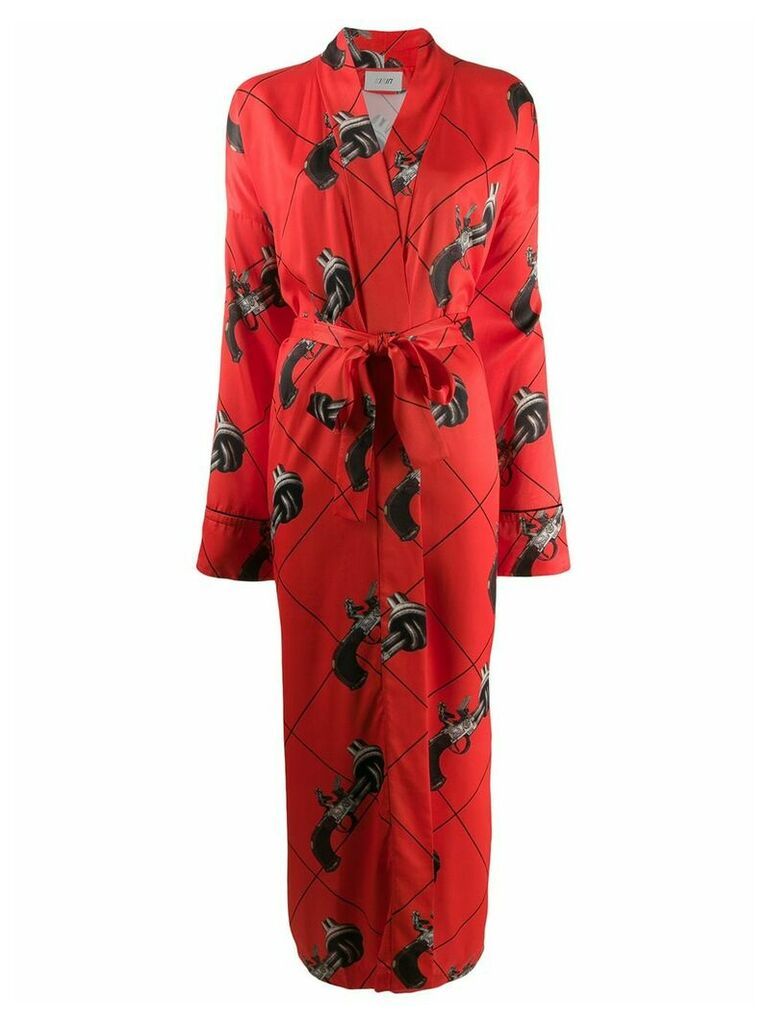 Kirin gun print kimono coat - ORANGE
