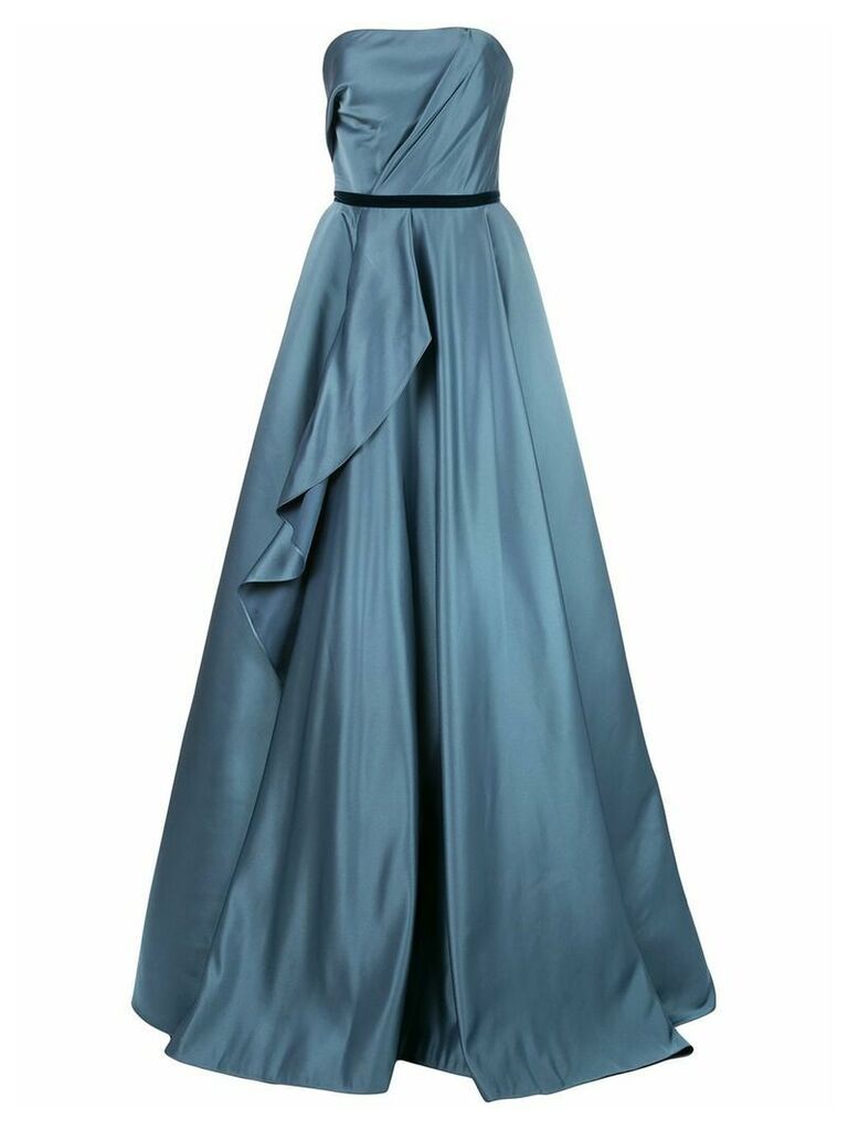 Marchesa Notte draped flared gown - Blue
