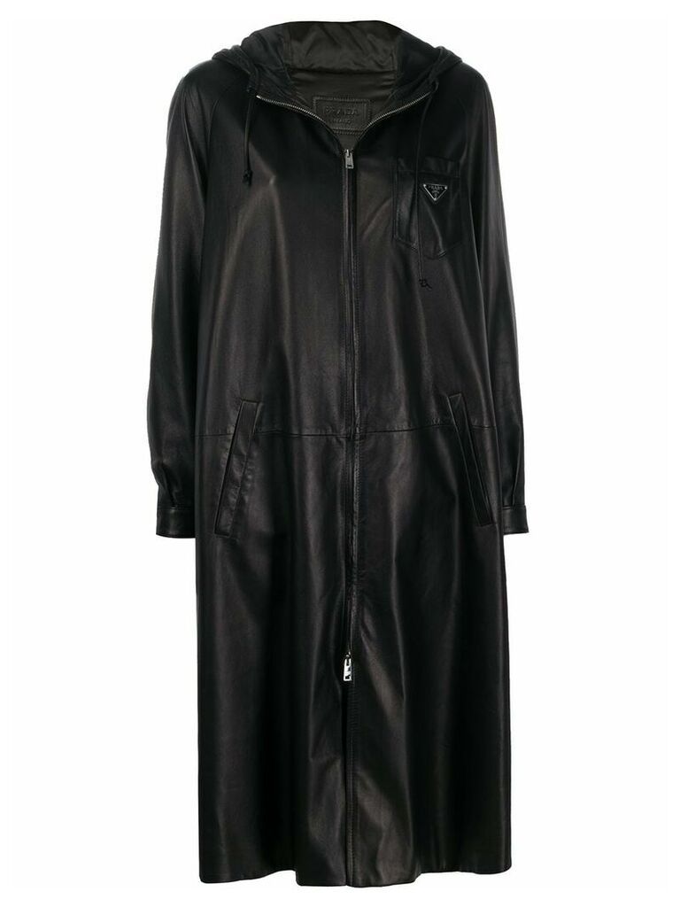 Prada leather hooded zipped coat - Black