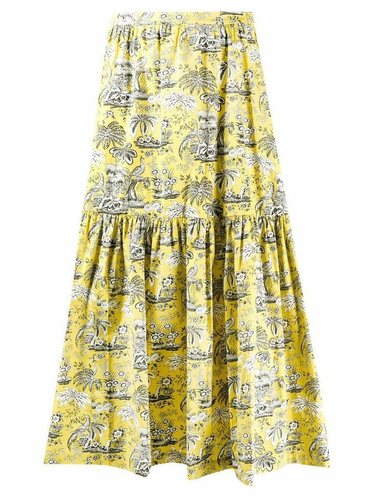 STAUD embroidered flared midi skirt - Yellow